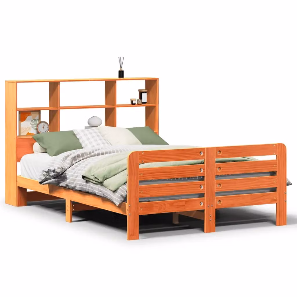 Berkfield Home Wax Brown Solid Wood Pine Bed Frame with Side Compartments W/D/H: 140 x 200 cm – 2