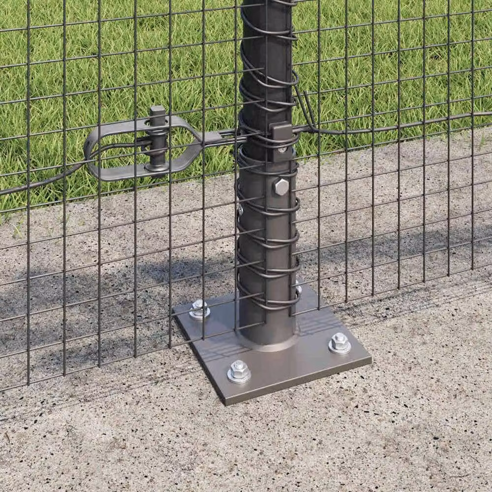 Berkfield Home Modern Welded Wire Fence in Grey Steel with 13 Flanged Posts, W: 25 m, H: 0.4 m – 3