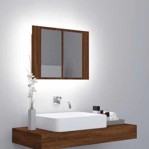 vidaXL Modern LED Mirror Cabinet in Brown Oak, W/D/H: 60 x 12 x 45 cm