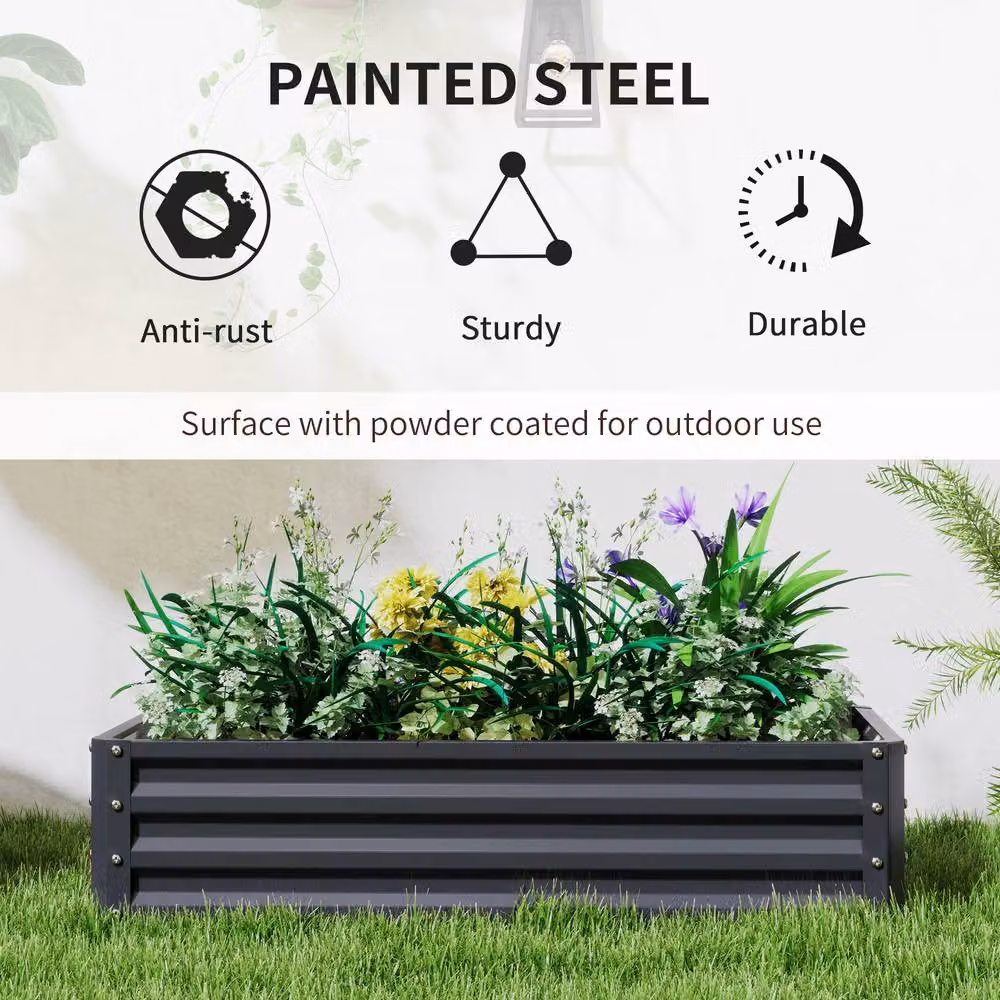 Outsunny Set of 2 Grey Galvanised Steel Raised Garden Beds, W/D/H: 120 x 60 x 30.5 cm – 10
