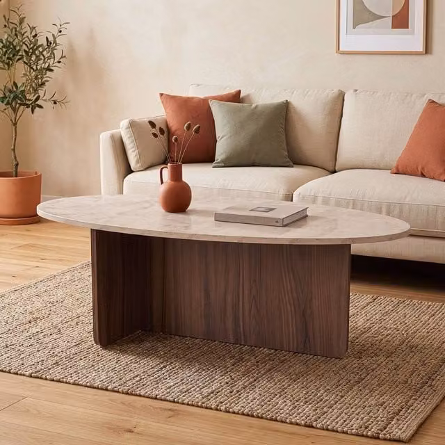 Calicosy Anna Coffee Table with Oval Top in Walnut – 1
