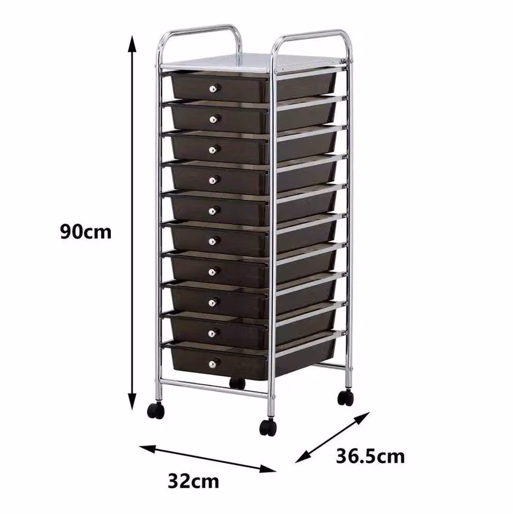 FLAVORA Black 10 Drawer Mobile Makeup Trolley with Castors – 2