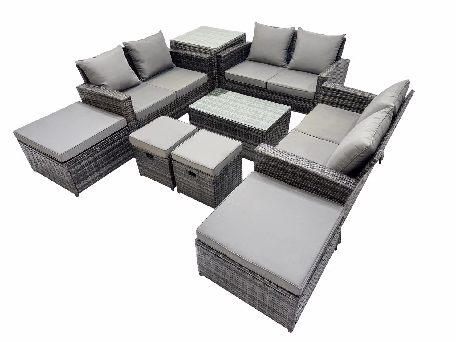 Fimous Lounge Double Seat Sofa Coffee Table Set with Side Table and 4 Stools in Dark Grey – 2