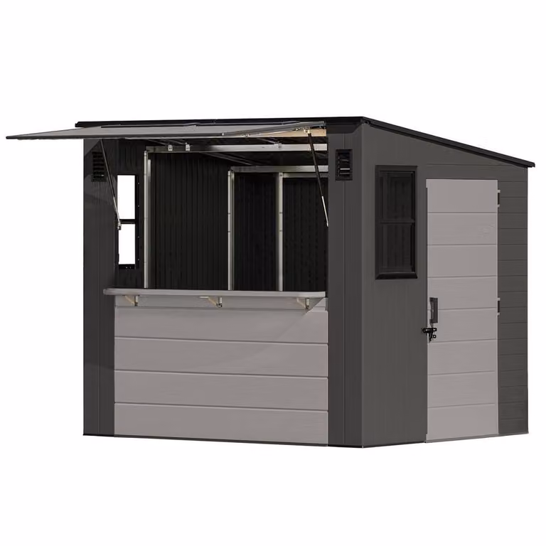 Rowlinsons Cabana Entertainment Shed and Bar in Grey and Black with Pent Roof, Window, and Shelving