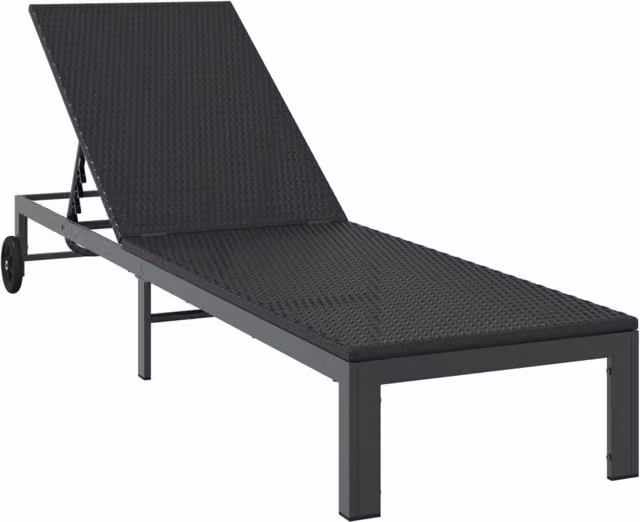 Berkfield Home Black Poly Rattan Sunbed with Wheels – 1