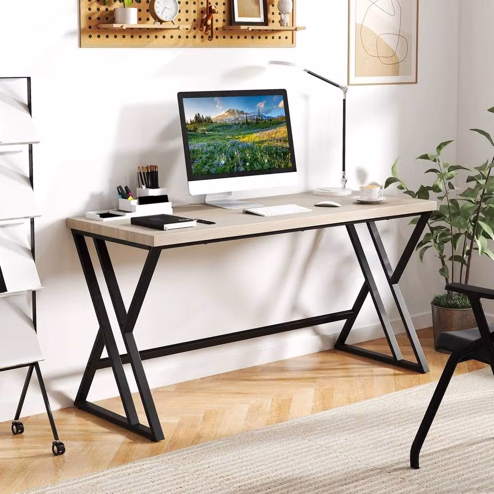 VOGREX Industrial Executive Computer Workstation Writing Desk in Beige, Width: 150 cm – 4