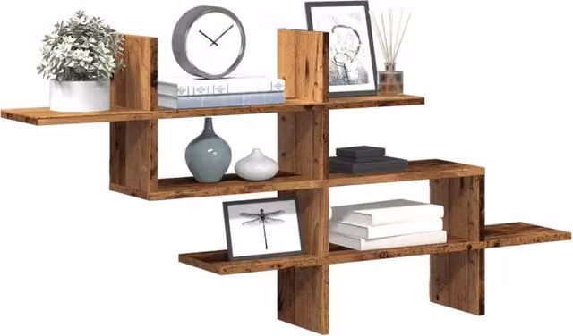 Berkfield Home Wall Mounted Rustic Old Wood Shelf in Brown, W: 124.5 cm, D: 18 cm, H: 60.5 cm