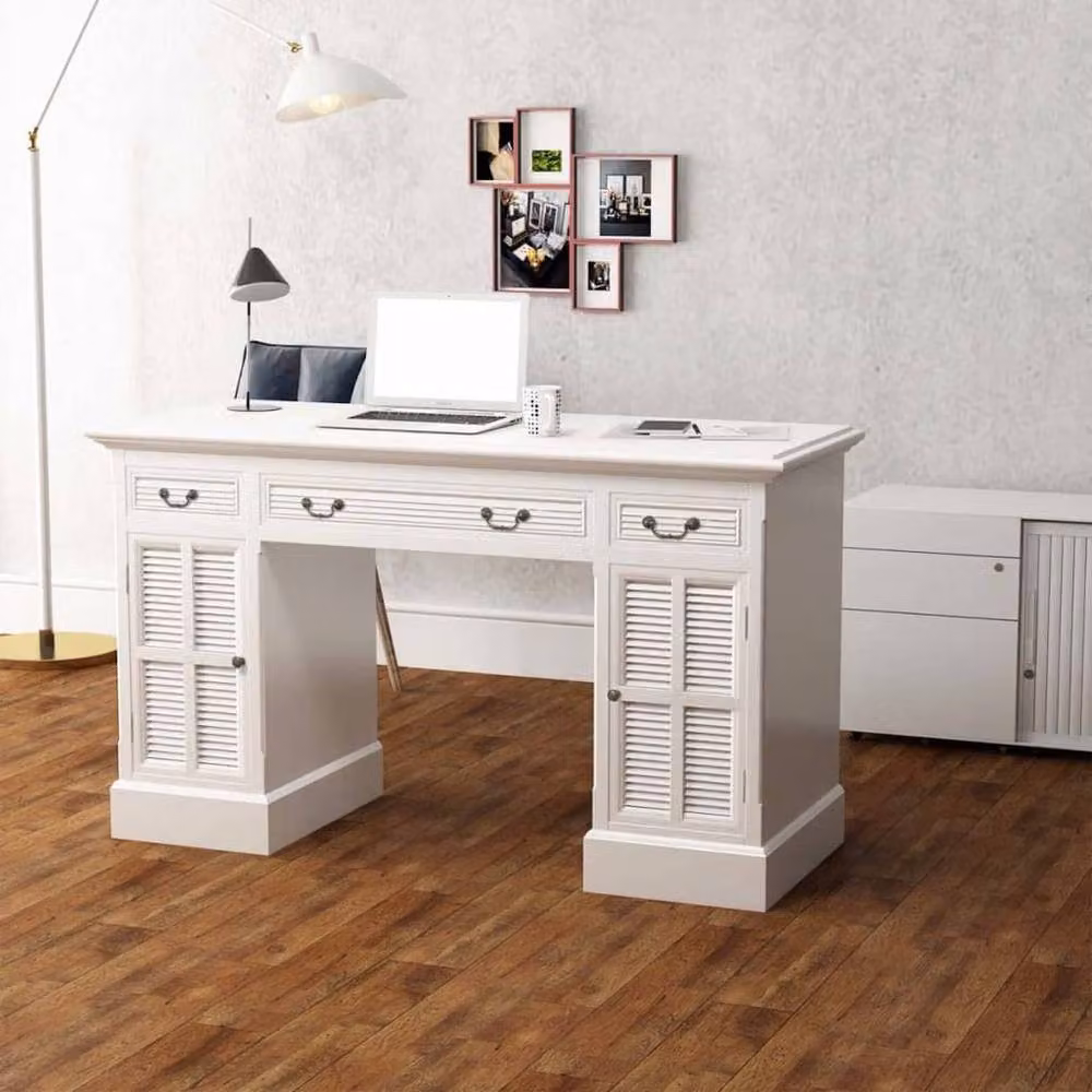 Berkfield Home Elegant Double Pedestal Writing Desk in White, W/D/H: 140 x 48 x 80 cm – 2