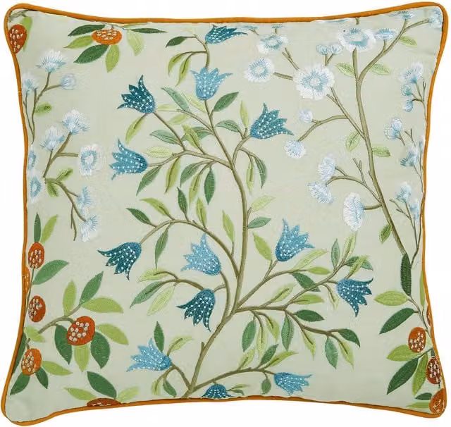 Sanderson Sycamore & Oak Floral Square Cushion, Green and Multicolour, W/D/H: 45 x 45 x 45 cm