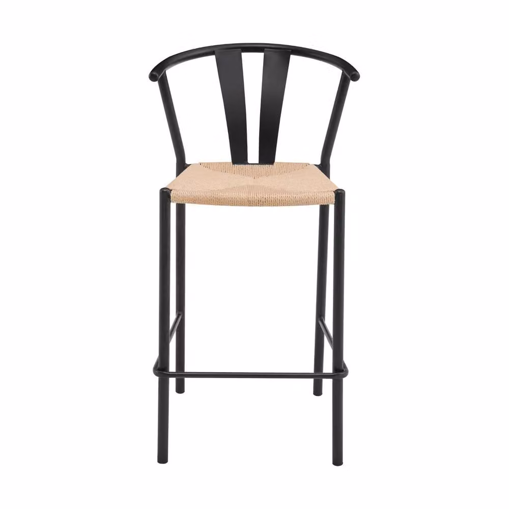 Home Source Eira Pair of Black Metal Bar Stools with Natural Woven Seats – 5