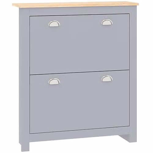 HOMCOM Modern Narrow Shoe Cabinet with Tilting Compartments and Drawers, Grey – 1