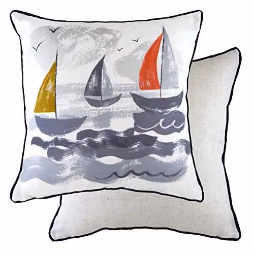 Evans Lichfield Nautical Sailboats Multicolour Square Cushion, W/D/H: 43 x 43 x 43 cm