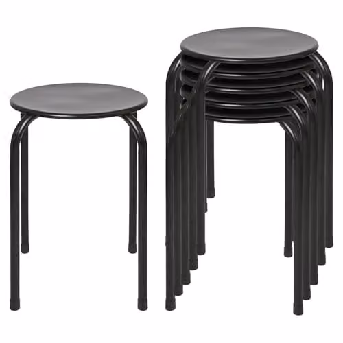 Harbour Housewares Metal Stackable Stools, Matt Black, Pack of 6