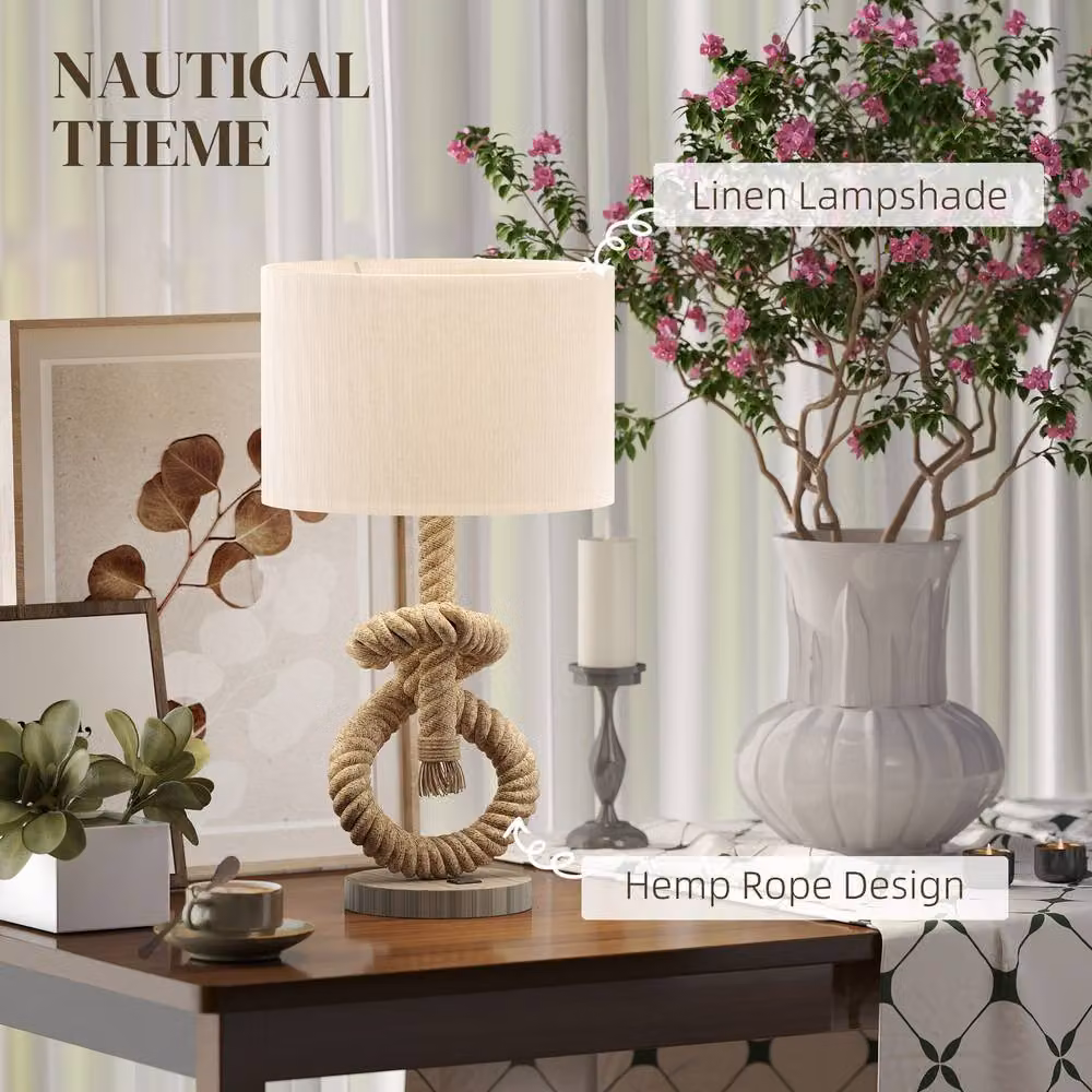 HOMCOM Set of 2 LED Nautical Table Lamps with USB Charging Port in Brown – 3