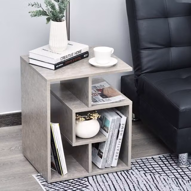 HOMCOM 3 Tier Side End Table with Open Shelf Storage in Grey Cement Colour