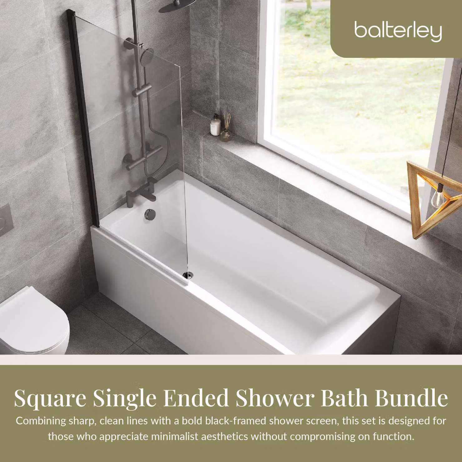 Balterley Square Single Ended Rectangular Bath with Apron and Black Screen in White, W/D/H: 170 x 75 x 51 cm – 2