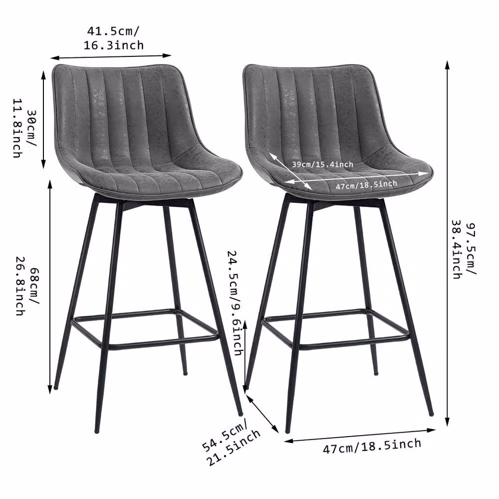 ERGOVEXA Set of 2 Grey PU Leather Swivel Bar Stools with Backrest – 2