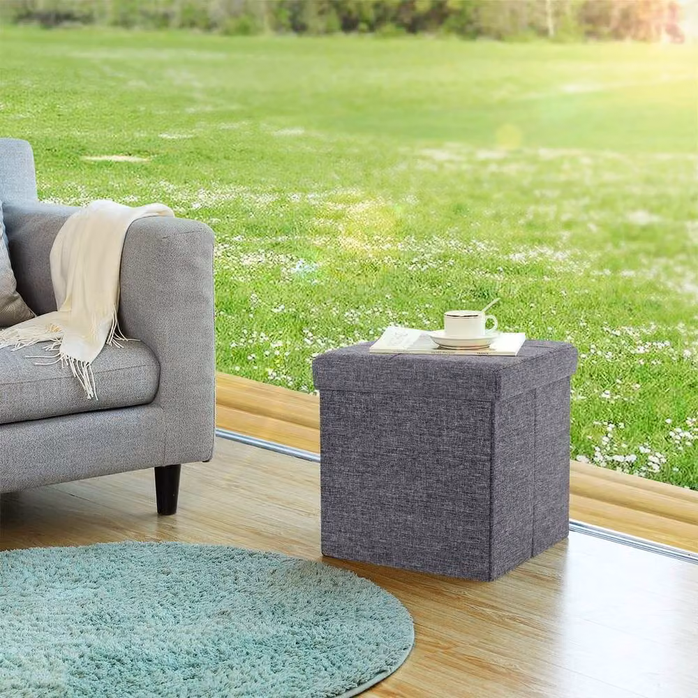 Kelvenix Dark Grey Padded Storage Ottoman Cube Bench with 40L Capacity – 3