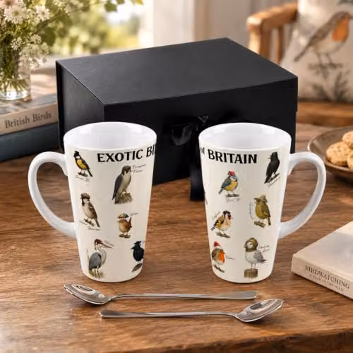 Purely Home Exotic Birds of Britain Multicoloured Ceramic Latte Mug Set – 2