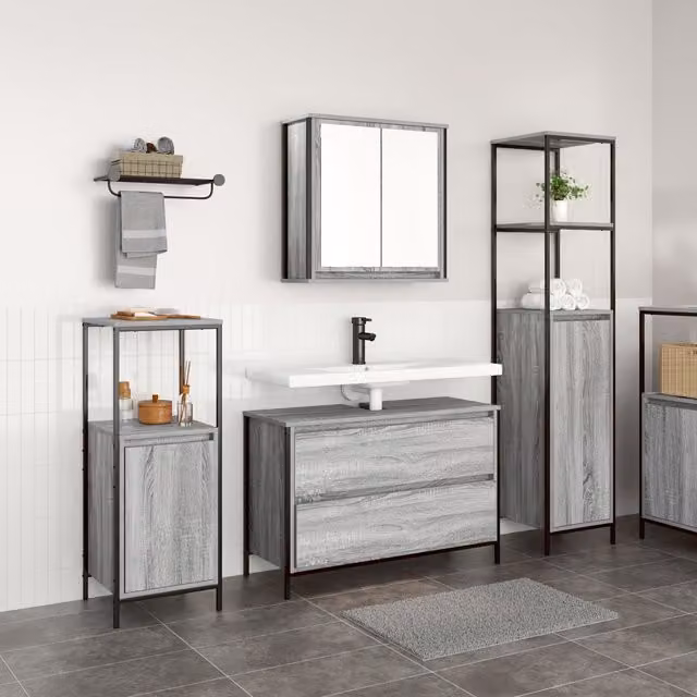 Berkfield Home 3 Piece Modern Grey Bathroom Furniture Set with Vanity Unit