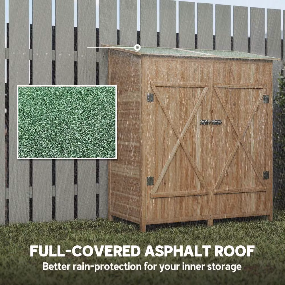OUTSUNNY Garden Storage Shed Tool Organizer with Table, Natural Brown, W/D/H: 140 x 75 x 157 cm – 4