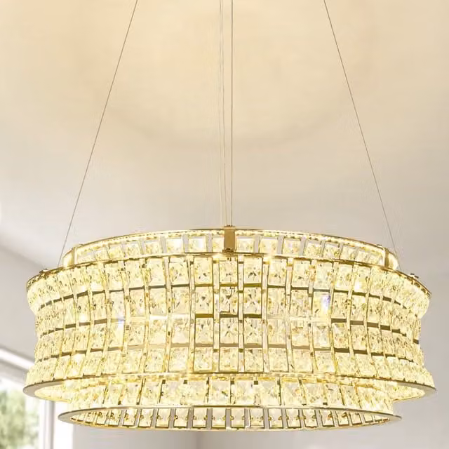 CGC Lighting Sasy Gold and Crystal Adjustable Suspended Pendant Light