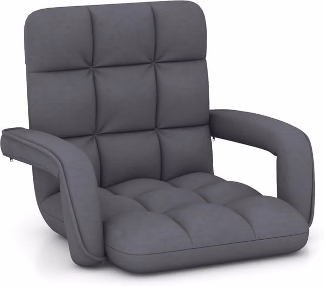 Costway 6-Position Adjustable Grey Fabric Lazy Gaming Chair with Armrests