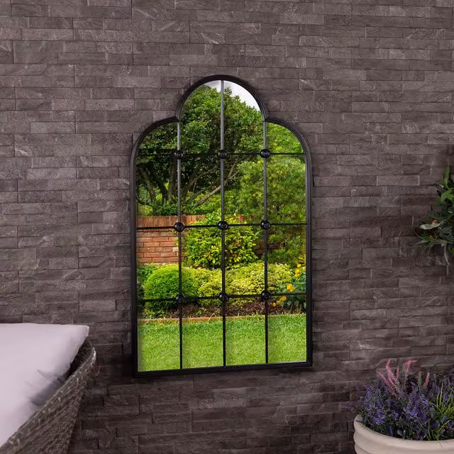Charles Bentley Monaco Classic Weather Resistant Wall Mount Garden Mirror in Black