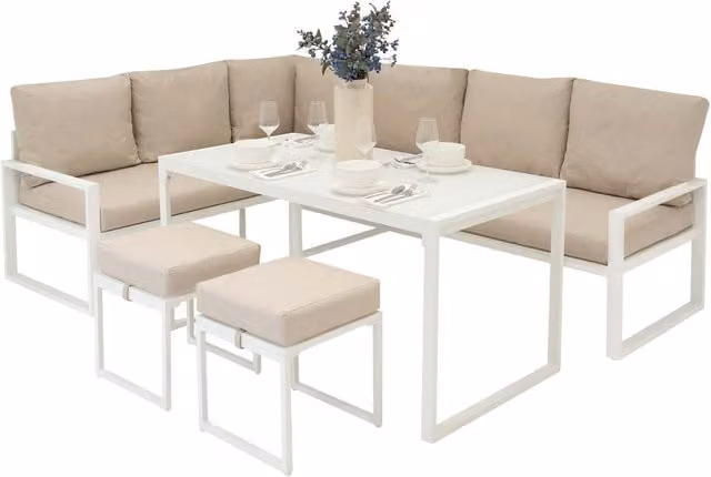 Jardi 7-Seater Modern White Aluminium and Glass Garden Furniture Set