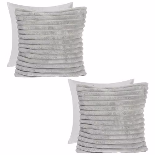 OHS Pack of 2 Faux Fur Ribbed Square Throw Pillows with Removable Covers, Grey, W/D/H: 45 x 45 x 45 cm – 1