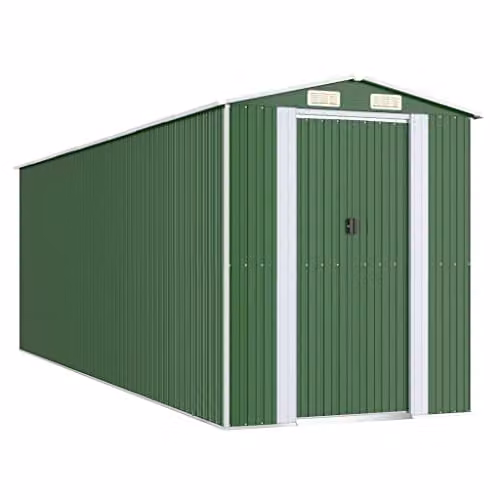 vidaXL Green Galvanised Steel Gable Garden Shed W/D/H: 606 x 192 x 223 cm