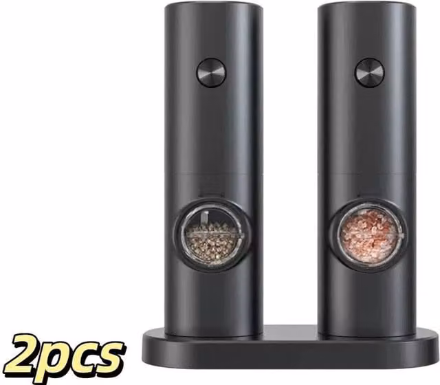 KORVIXA Rechargeable Electric Salt and Pepper Grinder Set, Black and Transparent with Ceramic Grinding Mechanism