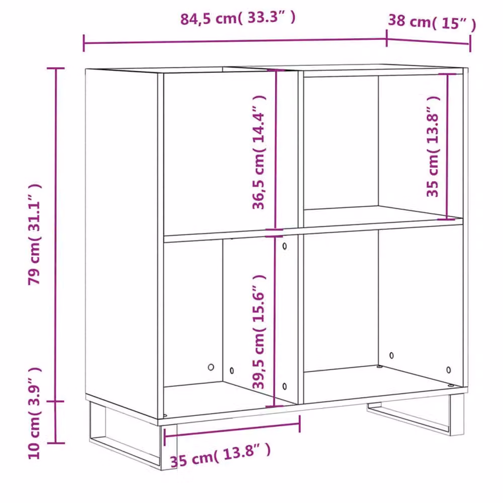 Berkfield Home Record Cabinet in Smoked Oak Brown, W: 84.5 cm, D: 38 cm, H: 89 cm – 6