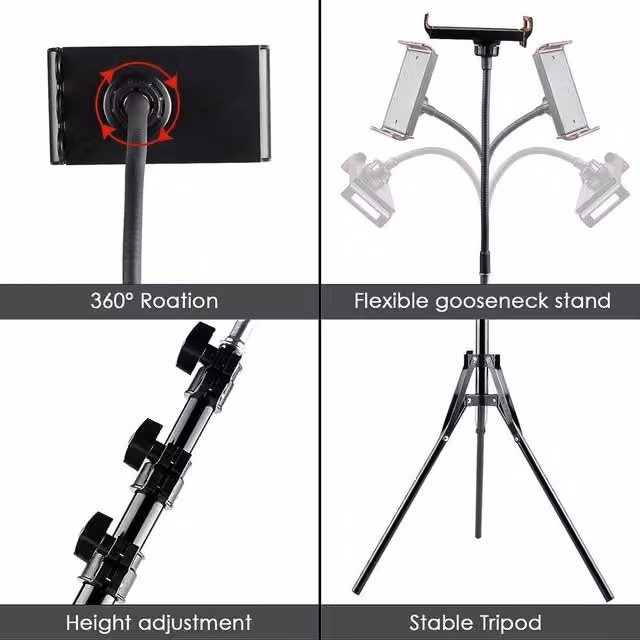 VOGREX Heavy Duty Tall Flexible Phone Tripod Stand, 170 cm, Black
