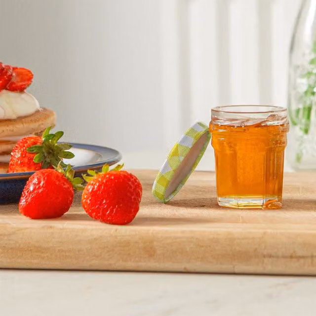 Argon Tableware Glass Jam Jars with Yellow Gingham Lids, 30ml, Pack of 24