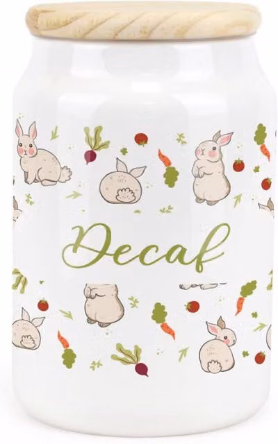 Purely Home Allotment Rabbits Ceramic Decaf Storage Canister in Green and White with Floral Design