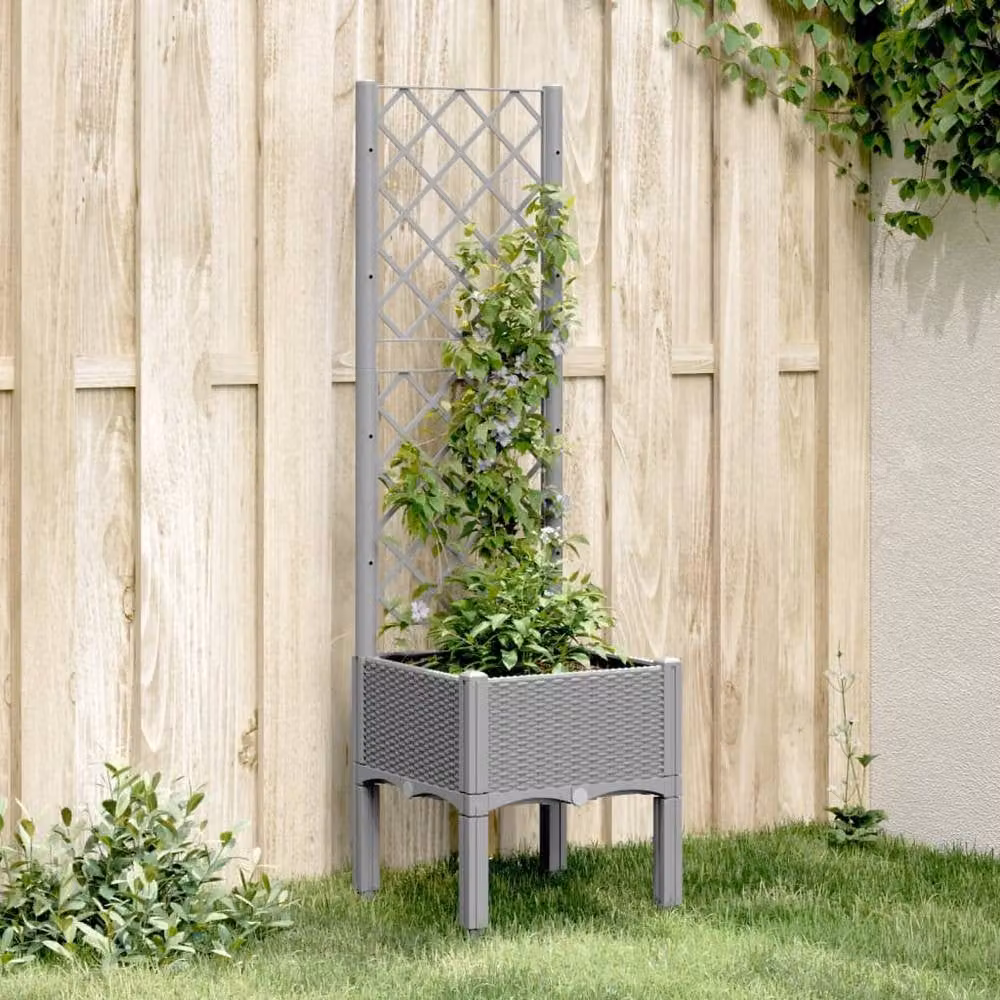 Berkfield Home Garden Planter with Trellis in Grey, W/D/H: 40 x 40 x 142 cm – 2