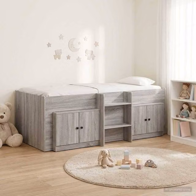 Berkfield Home Loft Bed Frame with Cabinet in Grey Sonoma Engineered Wood
