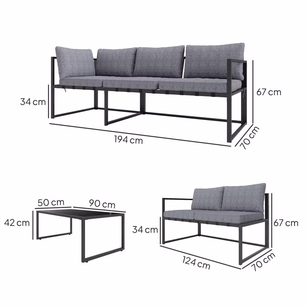 Wyld Haus Liketti 5 Seater L Shaped Garden Sofa Set with Cushions and Tempered Glass in Grey – 3
