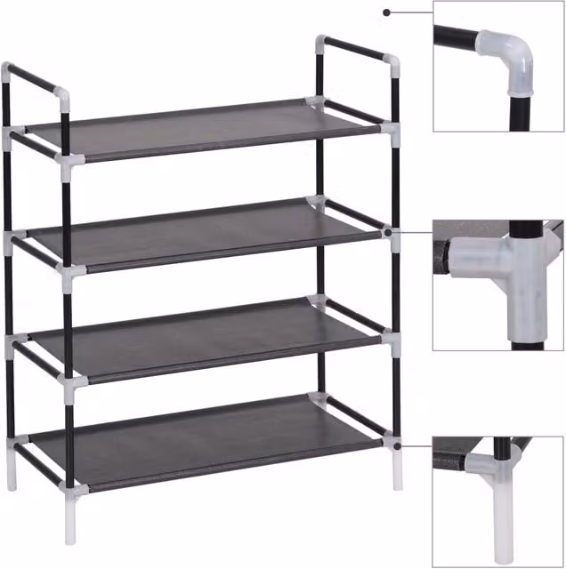 Berkfield Home 4-Shelf Freestanding Shoe Rack in Black Metal – 1