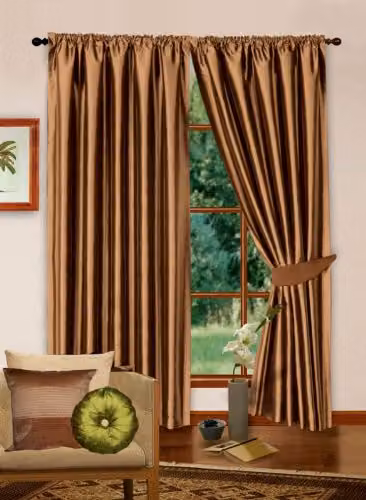 Rebecca Mills Faux Silk Luxury Modern Pencil Pleated Curtains with Tiebacks, Latte, W: 137.16 cm, H: 167.64 cm