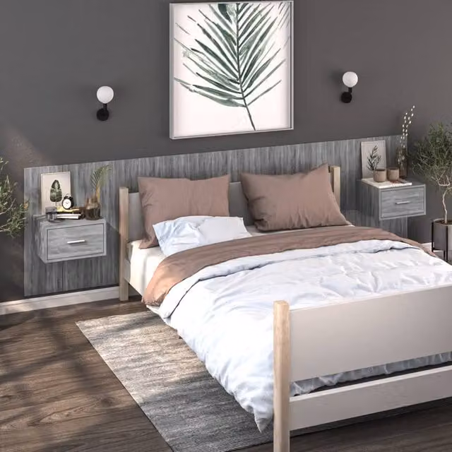 Berkfield Home Set of 2 Wall-mounted Bedside Cabinets in Grey Sonoma – 1