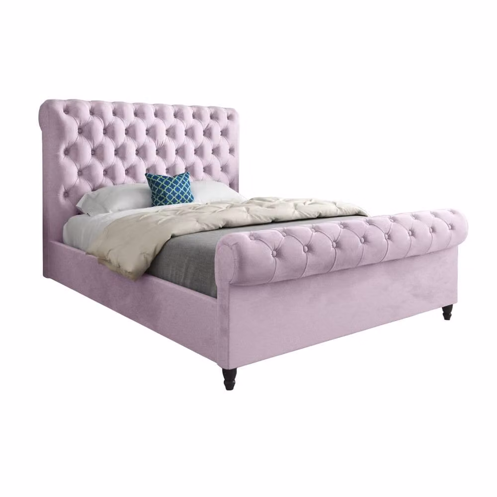 Casani Stourpaine Sleigh Upholstered Bed Frame in Pink Velvet, King Size (180 x 200 cm) – 2