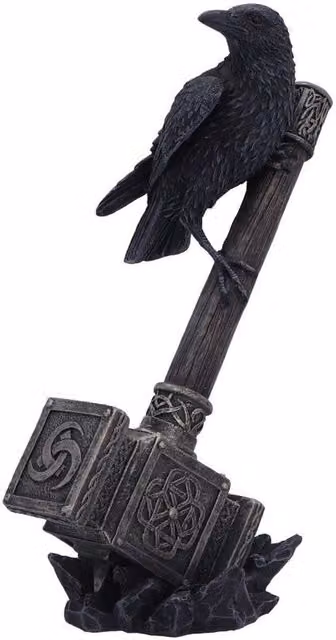 Nemesis Now Raven on Hammer of the Gods Figurine, Black and Gold, Height: 23 cm