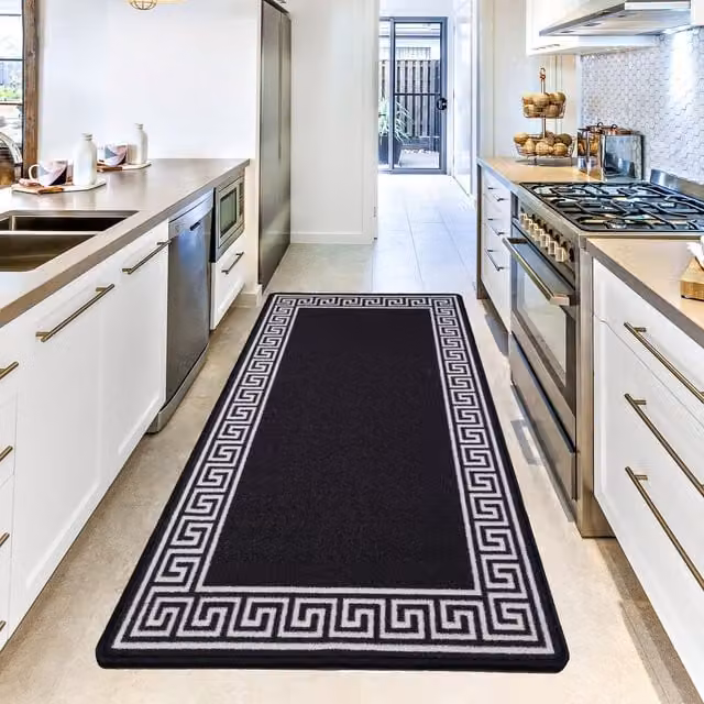 Smart Living Non-slip Striped Gel Door Mat in Black and Beige, W: 50 cm, D: 80 cm