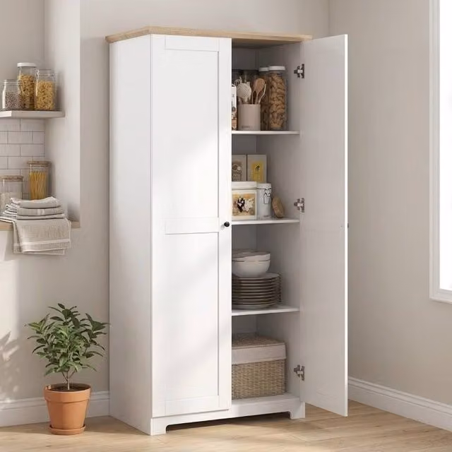 STILVORA Freestanding White Matt MDF Storage Cabinet with Hinged Doors and Internal Shelves – 1