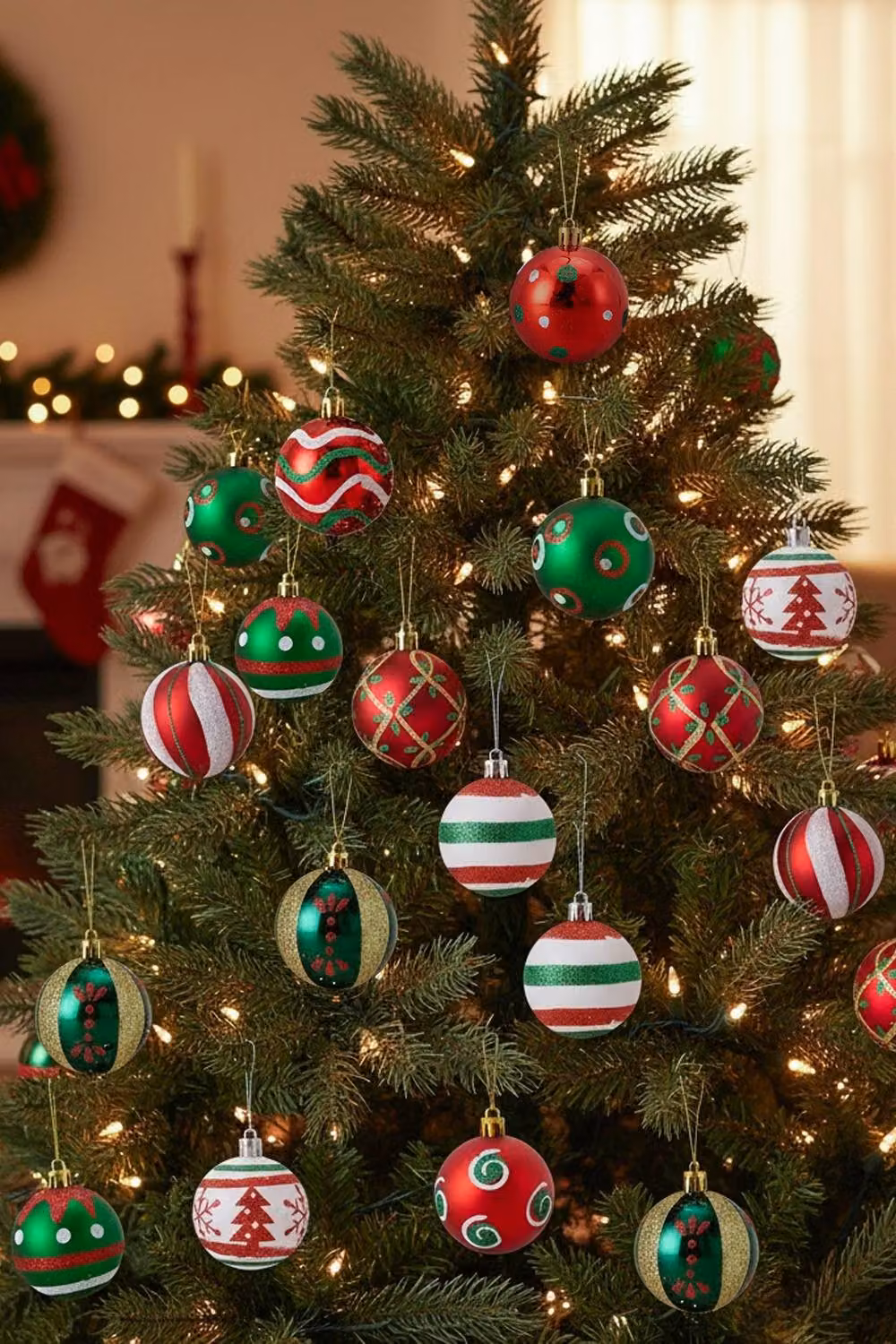 Living and Home 30-Piece Christmas Ornament Set with Red Multicolour Geometric Line, Wavy Stripe and Polka Dot Designs – 3