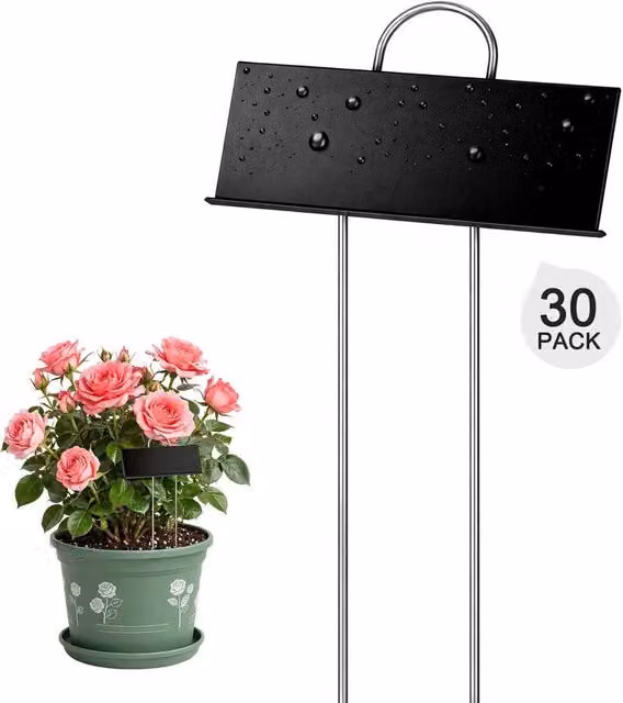 VOGREX 30 Reusable Metal Plant Labels in Black for Outdoor and Indoor Gardens
