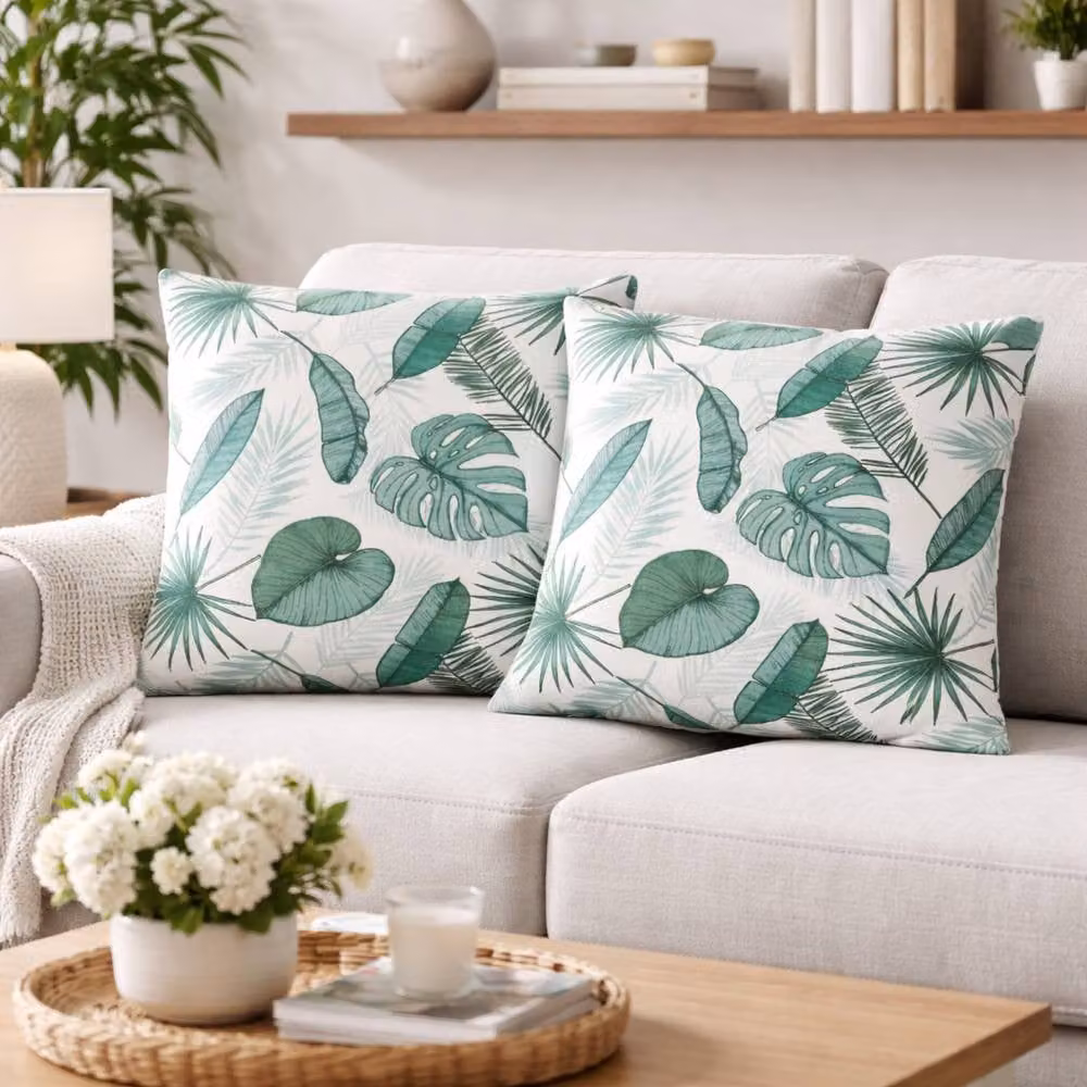 Gardenwize Pack of 2 Multicolour Floral Botanical Outdoor Square Scatter Cushions – 2