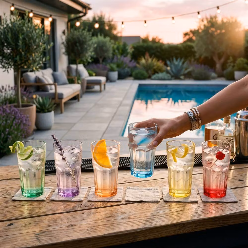 Argon Tableware Geometric Panelled Tumbler Glasses with Multicolour Base, 400ml, Pack of 6 – 4